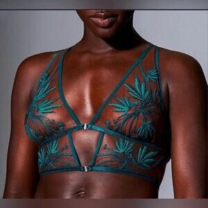 Thistle and Spire Brooklyn Haze Bra Womens Medium Emerald Espresso Sheer Strappy
